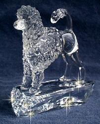 Hand-Sculpted Crystal Statue of the Portuguese Wataer Dog Lion Cut 3/4 View