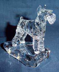 Hand-Sculpted Crystal Statue of Miniature Schnauzer Hand-sculpted by Neil Harris - 3/4 View