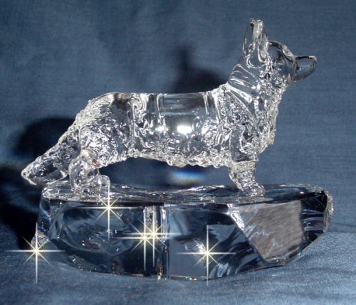 Hand-Sculpted Crystal Statue of Cardigan Welsh Corgi-Side View