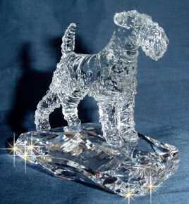 Hand-Sculpted Crystal Statue of Lakeland Terrier-3/4 View