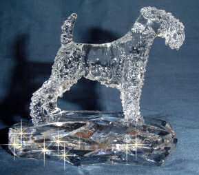 Hand-Sculpted Crystal Statue of Lakeland Terrier-Side View