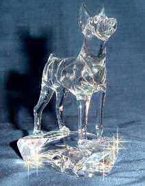 Hand-Sculpted Crystal Statue of Miniature Pinscher - Min Pin - 3/4 View
