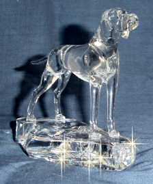 Hand-Sculpted Crystal Statue of Pointer Standing 3/4 View