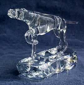 Hand-Sculpted Crystal Statue of Pointer Pointing 3/4 View