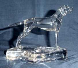 Hand-Sculpted Crystal Statue of Pointer Standing Side View