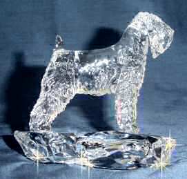 Hand-Sculpted Crystal Statue of Soft Coated Wheaten Terrier Side View