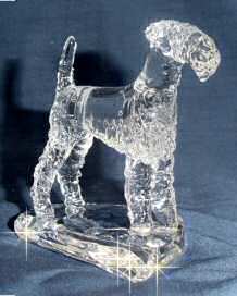 Hand-Sculpted Crystal Statue of Welsh Terrier 3/4 View